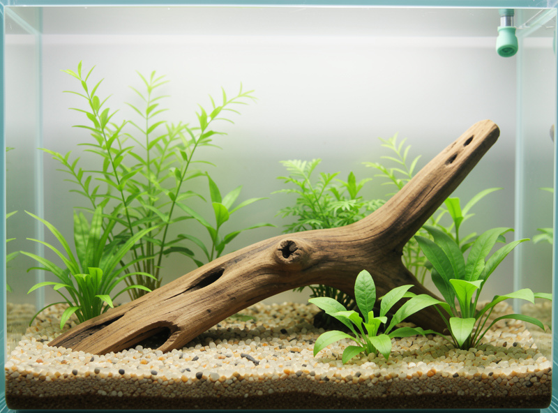 Soft silk plants and smooth driftwood with no sharp edges in a betta tank