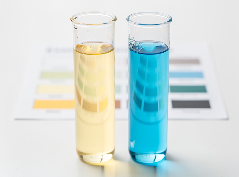 Two aquarium test vials showing zero ammonia and zero nitrite 24 hours after dosing, confirming a cycled tank