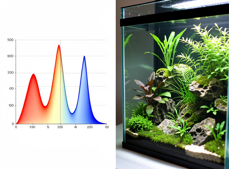 A manufacturer PAR chart overlaid on a nano aquarium illustrating light intensity at different depths