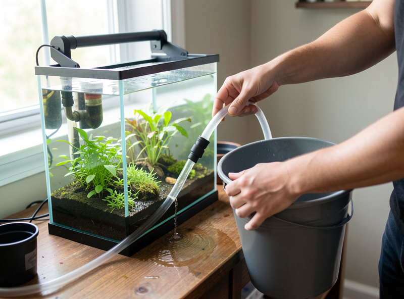 Weekly maintenance on a low tech planted nano tank with a small water change