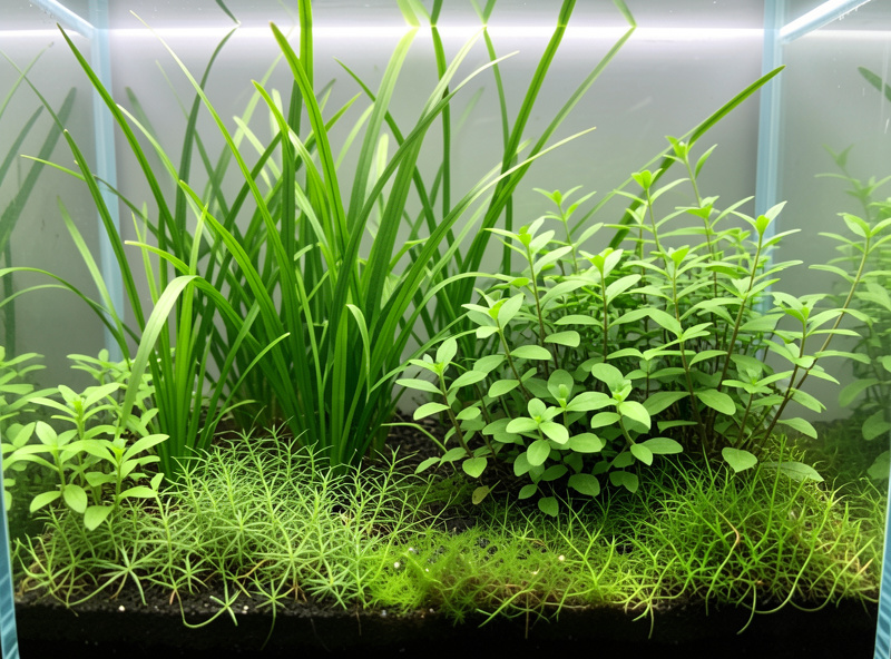 Lush green Vallisneria and Java moss in a planted nano aquarium